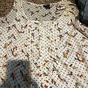 White sheer flowy tank top with birds